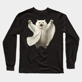 Funny Cute Ghost Kitty - Adorable Spooky Cat Art Long Sleeve T-Shirt